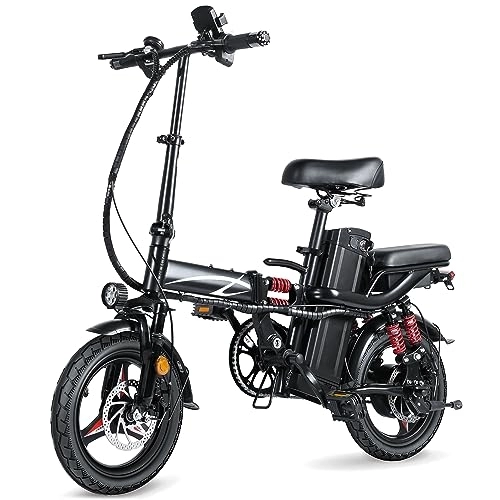 Bicicletas eléctrica : TopMate Bicicleta Eléctrica para Adultos, 10 Amortiguadore, Ligera y Plegable, Carga Rápida 3A, Batería de Litio Extraíble de 48V 15Ah, Neumáticos de 14" con Soporte para Teléfono