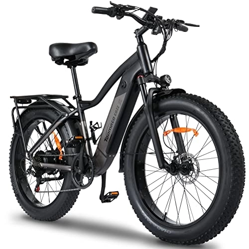 Bicicletas eléctrica : TopMate EB22 Bicicleta Eléctrica de Montaña para Adultos, E Bikes con 26" x 4.0 Fat Tires y Batería Extraíble de 48V 15Ah, Potente Motor, Amortiguador Dual 7-Velocidades, Portavasos y Soporte Teléfono