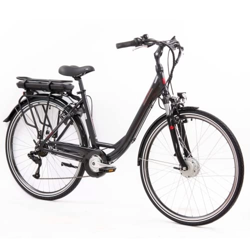 Bicicletas eléctrica : TRETWERK - Bicicleta eléctrica para mujer Pedelec de 28 pulgadas, color negro, con 7 marchas Shimano, con motor delantero de 250 W, 36 V