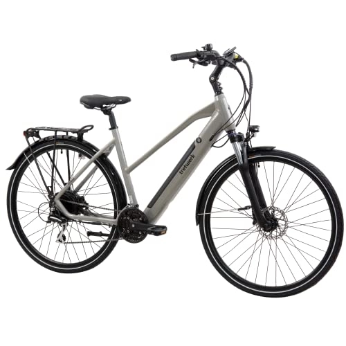 Bicicletas eléctrica : TRETWERK - Bicicleta eléctrica para mujer Pedelec de 28 pulgadas, Seville 5.0 gris, bicicleta de trekking eléctrica para mujer con alto alcance y cambio de 24 marchas Shimano - Bicicleta eléctrica con