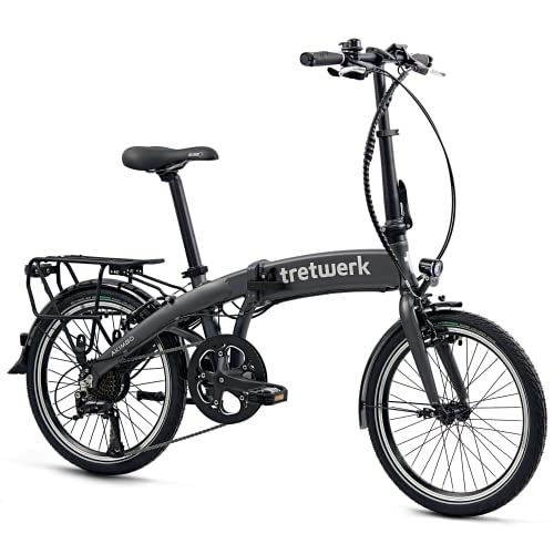Bicicletas eléctrica : Tretwerk - Bicicleta eléctrica plegable de 20 pulgadas, Akimbo, bicicleta plegable eléctrica con 8 marchas Shimano Acera, bicicleta eléctrica plegable con motor trasero, 250 W, 36 V, 360 Wh y 50 Nm,