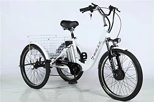 Bicicletas eléctrica : Triciclo eléctrico para personas mayores con batería de litio de 24 pulgadas 48V, pedal asistido de tres ruedas con canasta 1 engranaje, adecuado para compras en supermercados