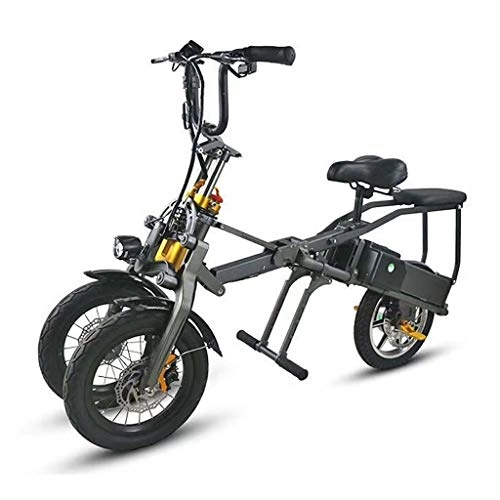 Bicicletas eléctrica : Un botn rpido Plegable Bicicleta elctrica de Tres Ruedas Bicicleta elctrica batera Doble de Moda Entre Padres e Hijos Recorrido de la Bicicleta (Color : 48v Double Battery, Size : EU)