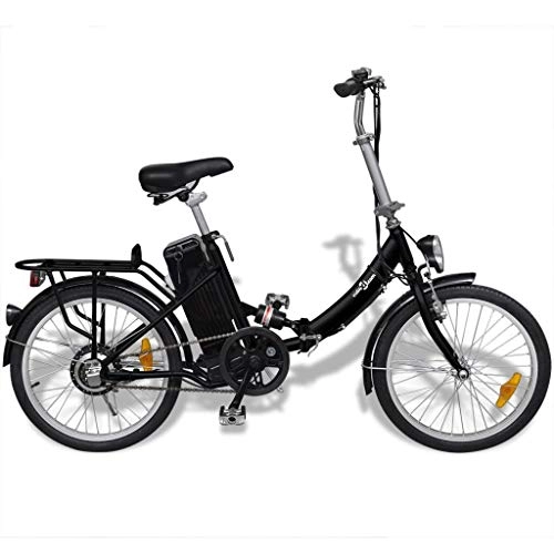 Bicicletas eléctrica : UnfadeMemory Bicicleta Eléctrica Plegable con 3 Velocidades y Pantalla LED, Batería 24V, 8AH (Negro)