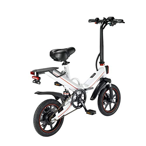 Bicicletas eléctrica : V5 Bicicleta eléctrica, bicicletas eléctricas para Aldults Plegable Plegable Velocidad máxima 25km / h 48V 10Ah Batería de litio 400W 14 pulgadas Ebikes para hombres Mujeres(Blanco)