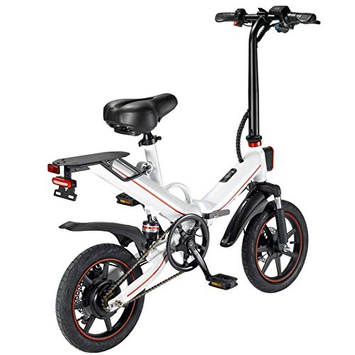 Bicicletas eléctrica : V5 Bicicletas eléctricas para Adultos, Bicicletas eléctricas Plegables para Mujeres Hombres con batería de 15Ah 14 Pulgadas Velocidad máxima 25 km / h Portátil para Hombres Mujeres Deportes - Blanco