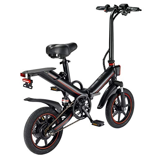 Bicicletas eléctrica : V5 Bicicletas eléctricas para Adultos, Bicicletas eléctricas Plegables para Mujeres Hombres con batería de 15Ah 14 Pulgadas Velocidad máxima 25 km / h Portátil para Hombres Mujeres Deportes - Negro