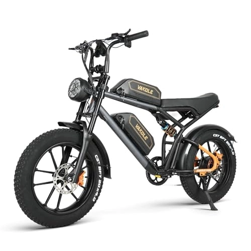 Bicicletas eléctrica : VAKOLE Bicicleta eléctrica Q20 de 20 pulgadas Fat Tire, hasta 25 km / h y 170 km, suspensión completa, 48 V 20 Ah x 2 baterías desmontables de Samsung