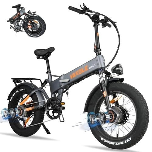 Bicicletas eléctrica : VAKOLE CO20 MAX Bicicleta eléctrica Plegable, Doble Motor Ebike 20 Pulgadas, Bicicleta eléctrica para Adultos 48 V 20 Ah batería Samsung, Aplicación de Soporte, Frenos hidráulicos