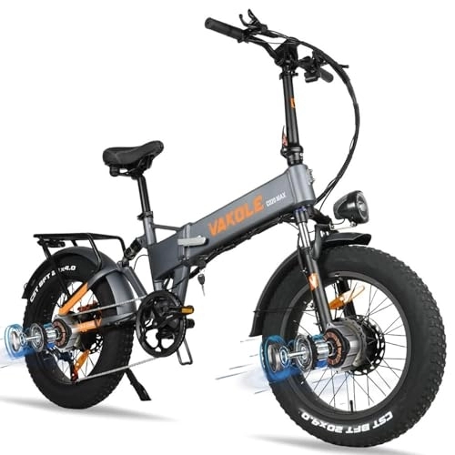 Bicicletas eléctrica : VAKOLE CO20 MAX Bicicleta eléctrica Plegable, Doble Motor Ebike 20 x 4 Pulgadas, Bicicleta eléctrica para Adultos 48 V 20 Ah batería Samsung, Cargador rápido de 4 A