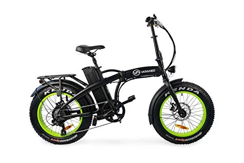 Bicicletas eléctrica : Varaneo E-Bike Dinky bicicleta plegable Fat Tyre-Look bicicleta elctrica 25 km / h 561 Wh Pedelec 7 velocidades (negro mate / verde kiwi)