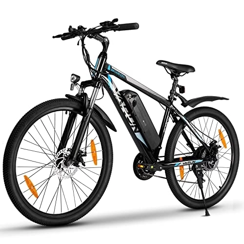 Bicicletas eléctrica : VARUN Bicicleta de Montaña de 26 Pulgadas con Motor de 250W y Batería de 36V 10.4Ah, Bicicleta Eléctrica para Hombres y Mujeres, Velocidad Máxima 25km / h（Azul）