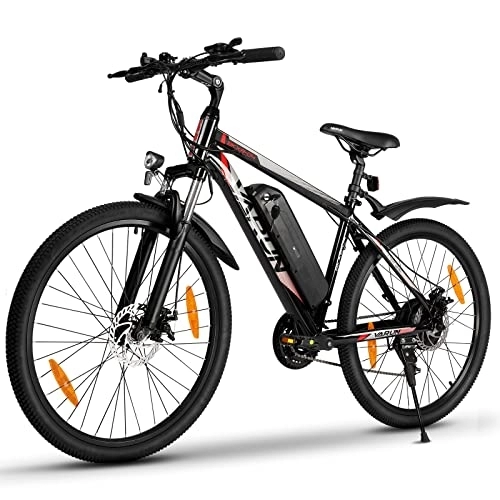 Bicicletas eléctrica : VARUN Bicicleta de Montaña de 26 Pulgadas con Motor de 250W y Batería de 36V 10.4Ah, Bicicleta Eléctrica para Hombres y Mujeres, Velocidad Máxima 25km / h（ Rojo）
