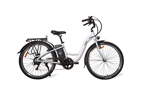 Bicicletas eléctrica : Velair City Bicicleta eléctrica, Unisex Adulto, Blanco, Longueur: 191 cm largeur: 63 cm Hauteur: 82 à 102 cm
