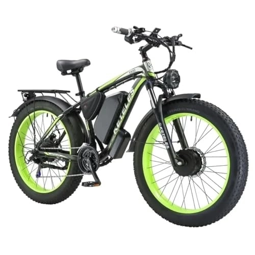 Bicicletas eléctrica : Vikzche Q Bicicleta eléctrica K800 23AH de doble motor, batería Samsung 35, neumáticos de 26 x 4 pulgadas, frenos de disco hidráulicos (verde)