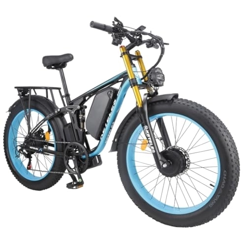 Bicicletas eléctrica : Vikzche Q K800 PRO 26'' Bicicleta eléctrica de doble motor, suspensión completa, horquilla delantera grande mejorada, batería 23ah, pantalla a color. (Azul negro)