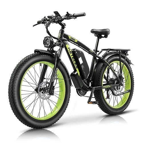 Bicicletas eléctrica : Vikzche Q KETELES K800 Bicicleta eléctrica doble motor: batería de litio extraíble 23AH, neumáticos 26*4, Shimano 21 velocidades, frenos de disco hidráulicos. (verde negro)