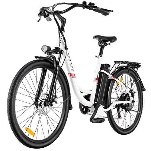 Bicicletas eléctrica : VIVI Bicicleta Eléctrica 250W 26"Bicicleta Eléctrica de Crucero / Bicicleta Eléctrica de Ciudad con Batería Extraíble de Iones de Iitio de 8 Ah, Shimano 7 Velocidades (Blanco)