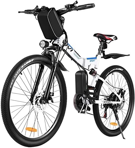 Bicicletas eléctrica : Vivi Bicicleta Eléctrica de Montaña Plegable, 26"E-Bike MTB Pedal Assist, 250W Bici Electrica Plegable para Adultos, Shimano 21 Velocidades Velocidad Batería Extraíble de 36V (Blanco)