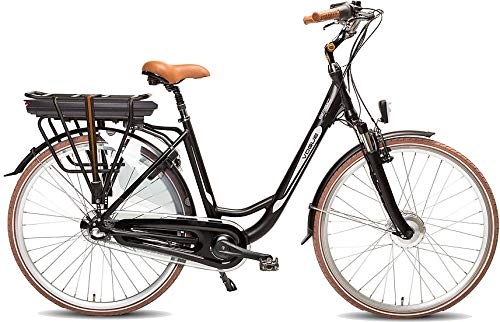 Bicicletas eléctrica : Vogue - Bicicleta eléctrica básica de ciudad de 28 pulgadas, 49 cm, para mujer 7G, color negro mate y marrón