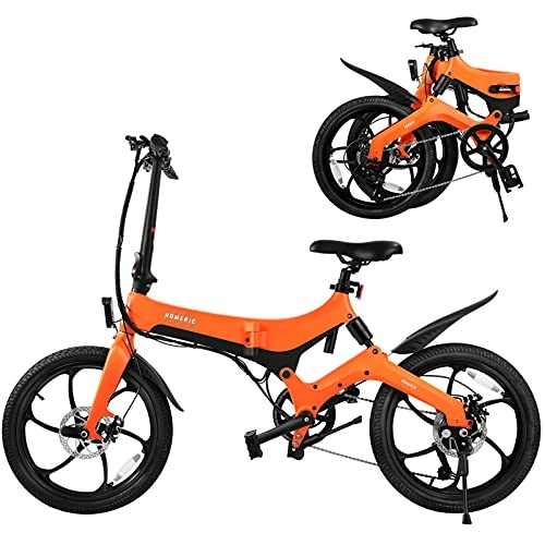 Bicicletas eléctrica : VORCOOL Bicicleta Eléctrica 250W Plegable Mini E- Bike Pedec 3 Modos Frenos Delanteros Y Traseros Bicicleta Híbrida de Ciudad Bicicleta (Naranja)