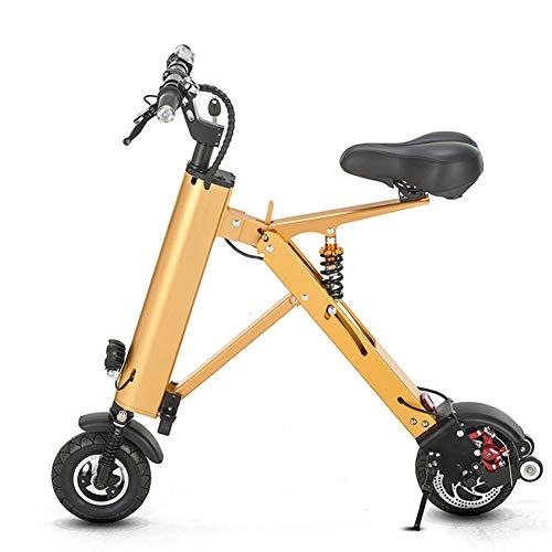 Bicicletas eléctrica : W-BIKE Bicicleta elctrica Plegable, Mini Triciclo porttil con Sistema de Doble amortiguacin, Motor de Potencia 36V 350W, Sistema de Ciclo de Velocidad Fija, Yellow