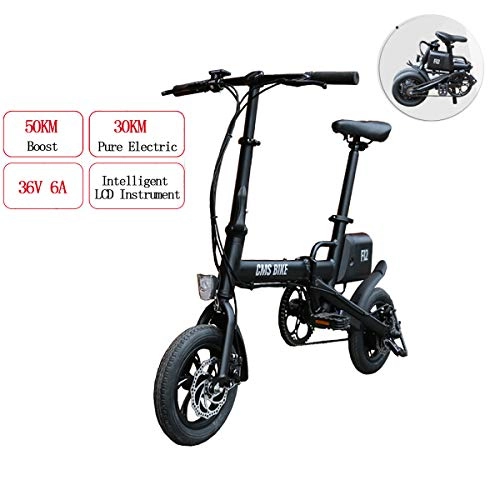 Bicicletas eléctrica : W&TT Plegable Bicicleta elctrica 36V 6A 250W batera de Litio extrable E-Bike con Resistencia 30KM y la Velocidad mxima 25km / h, 12" neumticos de Doble Disco Frenos Bicicleta de cercanas, Black