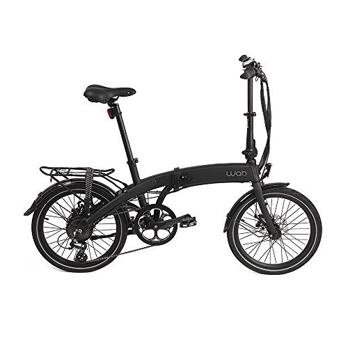 Bicicletas eléctrica : Wabbikes - Bicicleta elctrica plegable HUGO. Cambios SHIMANO, ruedas de 20", cuadro de aluminio, Batera Litio 36V 10Ah (Negra)
