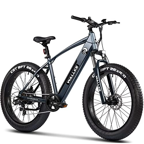 Bicicletas eléctrica : Wallke F2 26'' Bicicleta Electrica Montaña, Bici Electrica Unisex con Batería 48V 10, 4Ah, E-Bike con Ruedas Gordas y Shimano 7V, MTB Eléctrica Adulto Gris