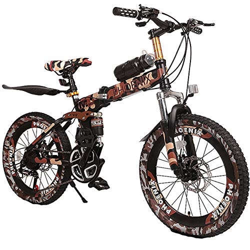 Bicicletas eléctrica : Wangkai Bicicleta Montaa Amortiguador Hidrulico Delantero y Trasero de Bicicleta de Montaa Ligero Plegable Fcil de Transportar, Brown