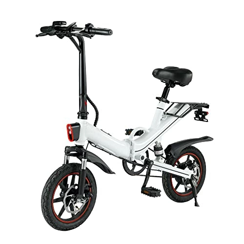 Bicicletas eléctrica : Warehouse In Europe 48V 15Ah 25km / h Battery Powerful Motor Electric Mountain Bike 14 Inches Tyres Folding Bicycle Adult City Ebike (White)