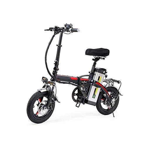 Bicicletas eléctrica : WCY Plegable porttil de la Bicicleta elctrica, Bicicleta elctrica de 14 Pulgadas Desmontable batera de la Bici elctrica de Dos Mini Disco for Adultos EBike QU526 (Color: Negro) yqaae