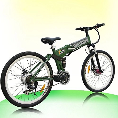 Bicicletas eléctrica : WERKPRO 'Ebike 26pulgadas Mountain Bike Bicicleta plegable Bicicleta plegable para elctrico batera Pedelec 6velocidades, verde