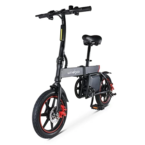 Bicicletas eléctrica : Windgoo - Bicicleta eléctrica plegable, 36 V, 6, 0 Ah, batería de litio, neumáticos de 14 pulgadas, llenos de aire, velocidad máxima 25 km / h (B20-Black)