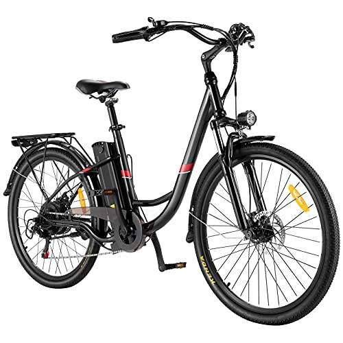 Bicicletas eléctrica : Winice 26" Bicicletas Electricas 250W Bicicletas Electricas Adultos / Bicicleta Eléctrica de Ciudad 36V 8Ah Batería de Iones de Litio extraíble, Shimano 7 velocidades, Amortiguador (Negro)