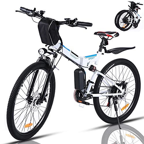 Bicicletas eléctrica : Winice E-Bike, Bicicleta de Montaña Eléctrica de 26 Pulgadas con Batería de 36V 8Ah, 21 Velocidades Bici Electrica Plegable con suspensión Delantera E-Bike para Adultos