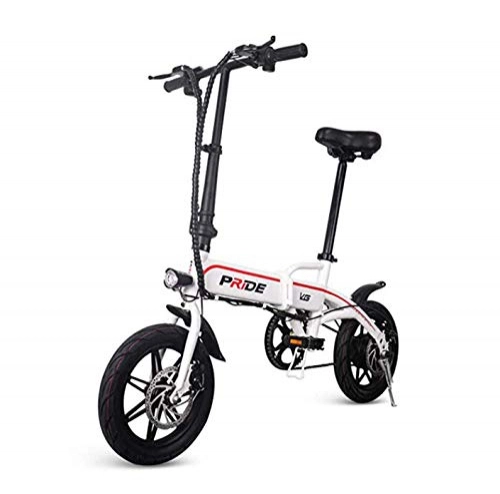 Bicicletas eléctrica : WXJWPZ Bicicleta Eléctrica Plegable Bicicleta Eléctrica Plegable De Aluminio De 14 Pulgadas 350W Potente Motor 36V10A Batería De Litio, White