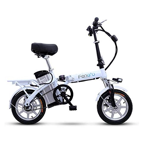 Bicicletas eléctrica : WXJWPZ Bicicleta Eléctrica Plegable Bicicleta Eléctrica Portátil De 14 Pulgadas Batería Extraíble Dos Frenos De Disco, White