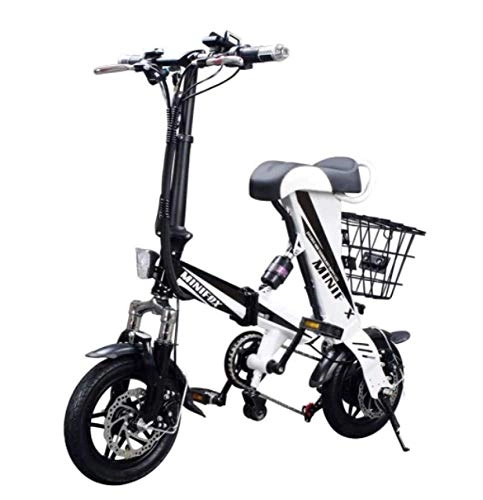 Bicicletas eléctrica : WXJWPZ Bicicleta Eléctrica Plegable Inteligente 12 Pulgadas Mini Bicicleta Eléctrica 36V 8A Batería De Litio City E Bike 250W Potente Ebike 25km / H Sctooer, White