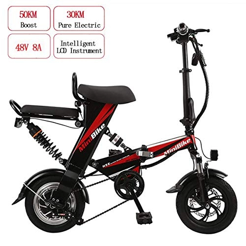 Bicicletas eléctrica : WYD Bicicleta eléctrica de montaña eléctrica para Adultos, Bicicleta eléctrica Plegable 48V 8AH 350W Mini Doble con Resistencia de 30 km y Velocidad máxima de 25 km / h, Frenos de Doble Disco, Black