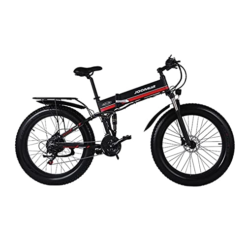 Bicicletas eléctrica : WZW MX-01 montaña Bicicleta Electrica 1000W 20 Pulgadas 4.0 Gordo Neumático Plegable Nieve Bicicleta eléctrica 48 V / 12, 8 Ah Retirable Litio Batería Electrónico Bicicleta (Color : Rojo, tamaño : 1b)