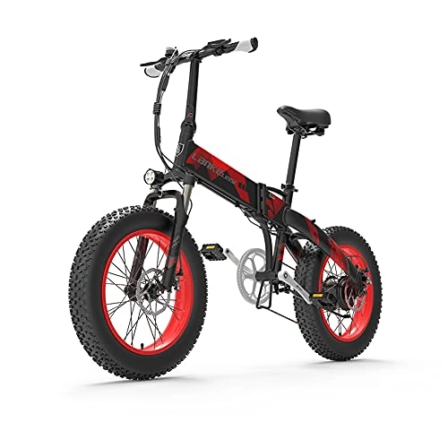 Bicicletas eléctrica : X2000 ebike 20 Pulgadas neumáticos gordos 1000W 48v * 12.8Ah batería LCD Pantalla de 7 velocidades Bici eléctrica (Rojo)