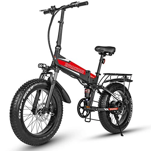 Bicicletas eléctrica : XXCY Bicicleta de Carga asistida por Pedal, Bicicleta eléctrica Plegable Unisex 500w 48v 12.8ah 20 Pulgadas Fat Tire Shimano Bicicleta de Carretera eléctrica de 7 velocidades (Rojo 12.8A LG)