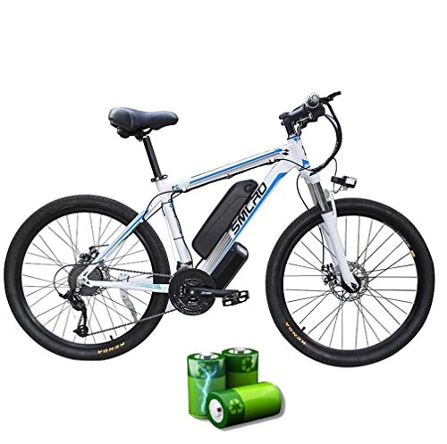 Bicicletas eléctrica : XXCY C6 Bicicleta De Montaña Eléctrica, Bicicleta Eléctrica De 1000w 26 '' con Batería Extraíble De Iones De Litio De 48v 15ah Shimano 27 Speed ​​Gear (Blanco-Azul)