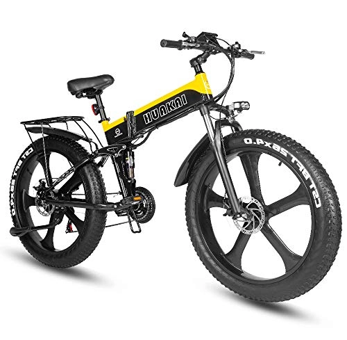 Bicicletas eléctrica : XXCY Fat Tire Ebike, Bicicleta De Montaña Eléctrica 1000w 48v 10.4ah 26 Pulgadas Neumático Plegable Integrado City Mountain Snow E-Bike (Amarillo)