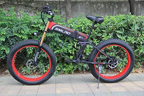 Bicicletas eléctrica : XXCY X26 1000w Bicicleta Hbrida Elctrica 26 Pulgadas Fat Bike 48v 12.8ah Moto De Nieve Plegable Ebike (S11 Red)
