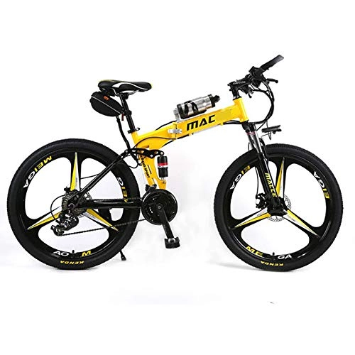 Bicicletas eléctrica : XXZ Bicicleta eléctrica de montaña, 26" 240W Batería 36V E-Bike Sistema de Transmisión de 21 Velocidades con Linterna con Batería de Litio Desmontable, Amarillo