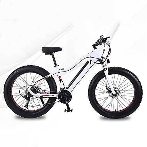 Bicicletas eléctrica : YIZHIYA Bicicleta Eléctrica, 26" Bicicleta de montaña eléctrica para Adultos, Batería de Litio extraíble Oculta de Moto de Nieve de neumáticos gordos, E-Bike de 27 velocidades, Blanco, 36V 350W