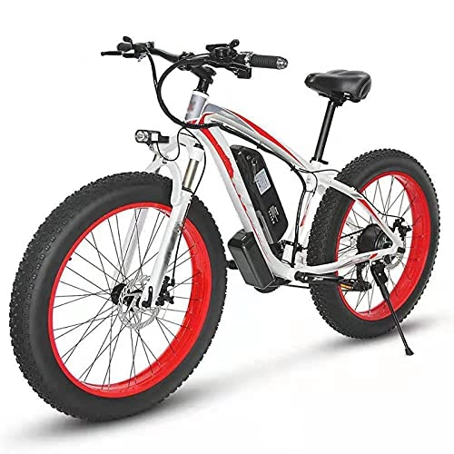 Bicicletas eléctrica : YIZHIYA Bicicleta Eléctrica, 26" E-Bike de montaña para Adultos, Ebike Fat Tire de 21 velocidades, Motor de 36V 10Ah 350W, Frenos de Disco Delanteros y Traseros, White Red
