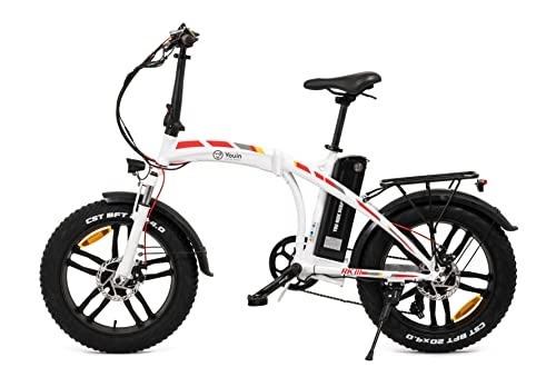 Bicicletas eléctrica : Youin Dubai Bicicleta Eléctrica Plegable 20x4.0 FAT, Autonomía 45 km, Motor 250W, Cambio 7 velocidades Shimano, Batería Extraíble - Blanco.